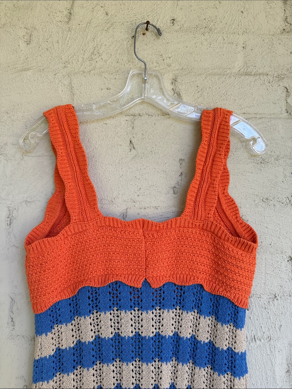 ZARA Blue/Orange Wavy Striped Crochet Knit Mini Dress Size Medium - Picture 6 of 11